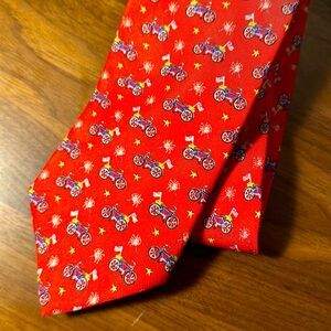 Bicycle with American Flag and Fireworks pattern men’s silk tie
